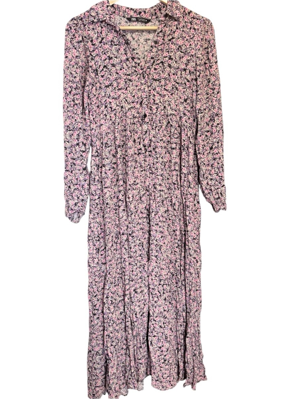 Zara 100% Viscose Floral Long Sleeve Maxi Dress - Picture 2 of 6